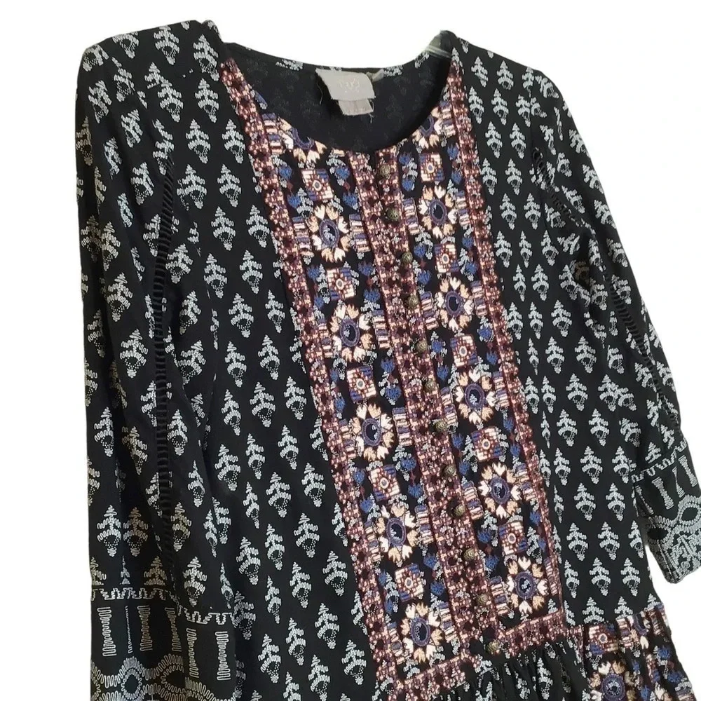 Anthropologie‎ Vanessa Virginia Caria Dress Sz XS Black Red Boho Work School EUC